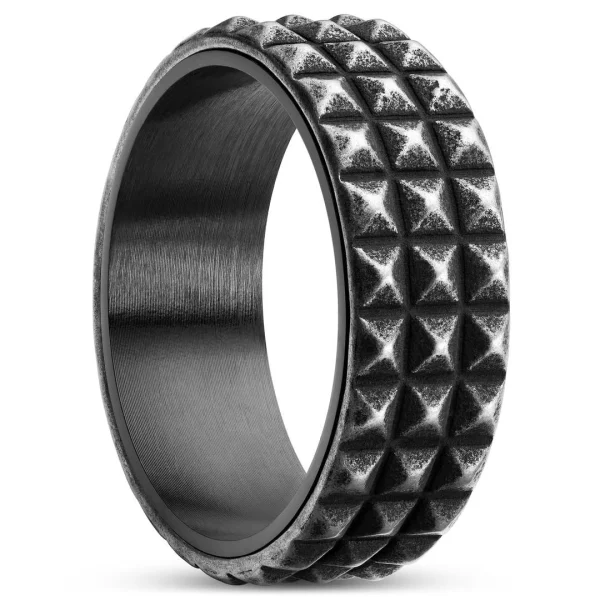 Lucleon Bague En Acier Noir Vintage Pearce Pyramis 1