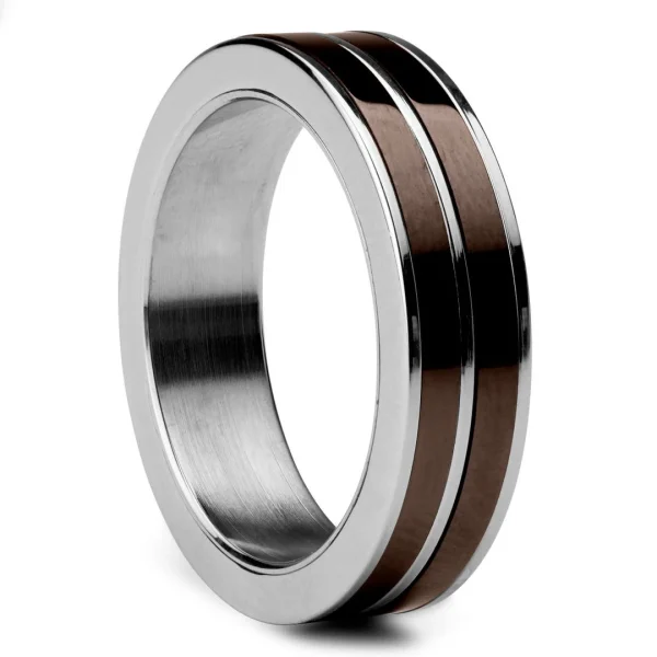 Lucleon Bague En Acier Et En Céramique Café Et Argent 1