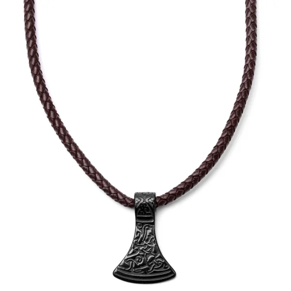 Fort Tempus Collier En Cuir Marron Et Rune Hache De Thor 1