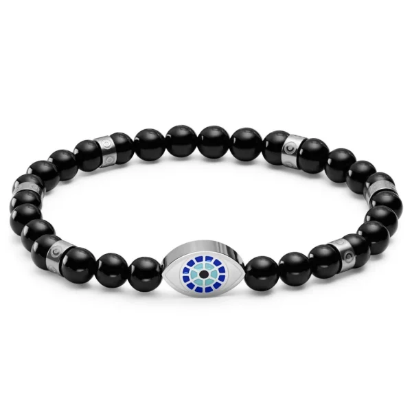 Waykins Evil Eye | Bracelet En Perles D’onyx Avec Pendentifs Argentés – 6 Mm 1