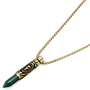 Arkai Collier Rico à Pendentif En Forme De Cartouche Dorée Et Onyx Vert 14