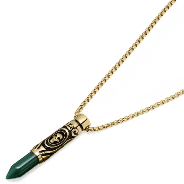 Arkai Collier Rico à Pendentif En Forme De Cartouche Dorée Et Onyx Vert 5