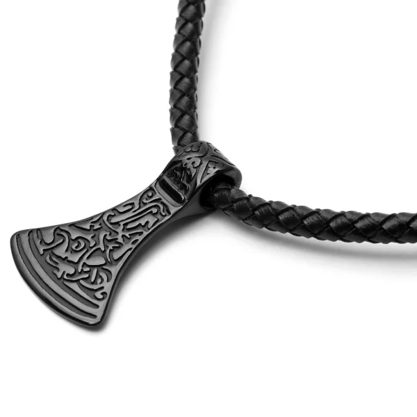 Fort Tempus Collier En Cuir Noir Et Rune Hache De Thor 3