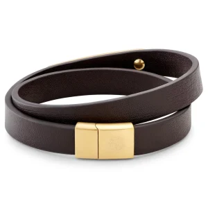 Lucleon Nomen | Bracelet En Cuir Noir Avec Plaque D’identité En Métal Doré 9