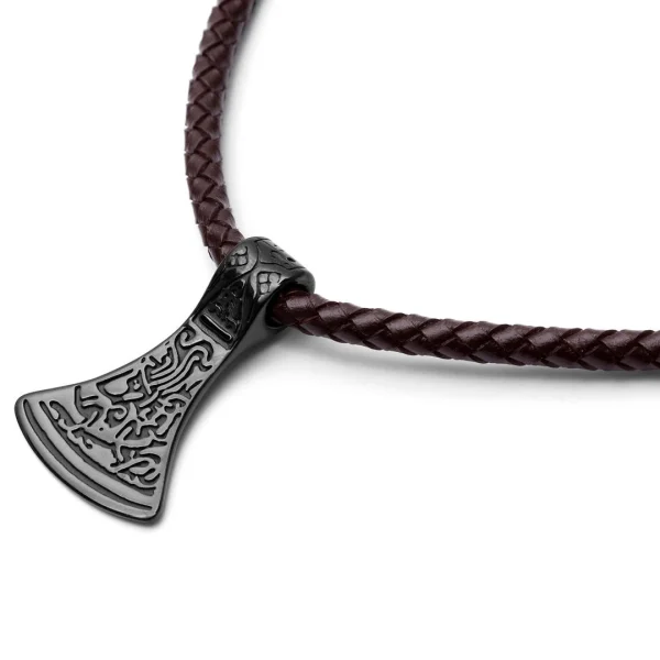 Fort Tempus Collier En Cuir Marron Et Rune Hache De Thor 4