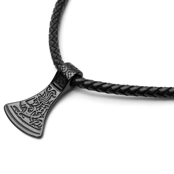 Fort Tempus Collier En Cuir Noir Et Rune Hache De Thor 6
