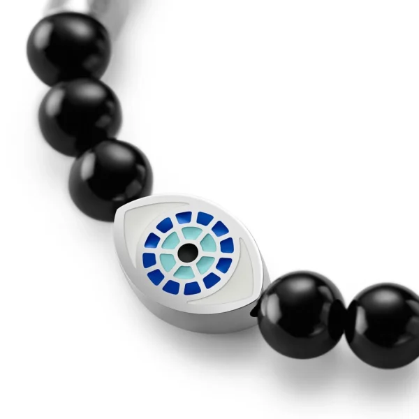 Waykins Evil Eye | Bracelet En Perles D’onyx Avec Pendentifs Argentés – 6 Mm 4