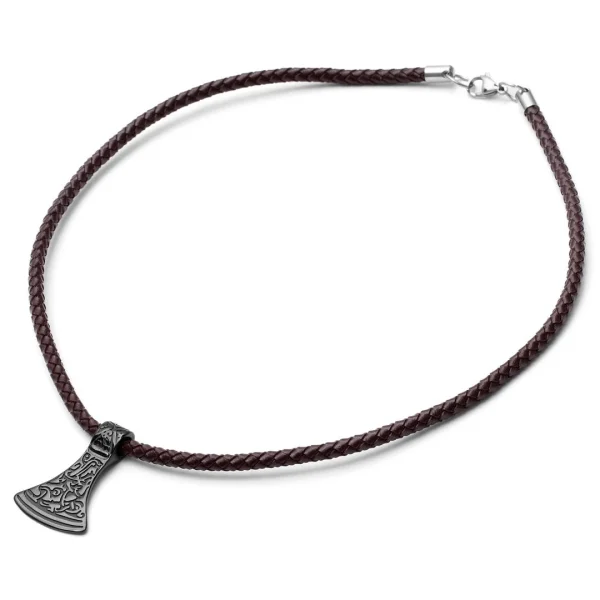 Fort Tempus Collier En Cuir Marron Et Rune Hache De Thor 5