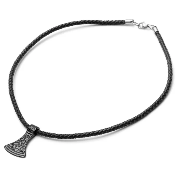 Fort Tempus Collier En Cuir Noir Et Rune Hache De Thor 7