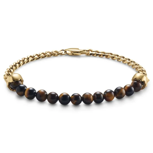 Lucleon Aspero | Bracelet En Perles Œil De Tigre Et Crâne Doré 10 Mm 1
