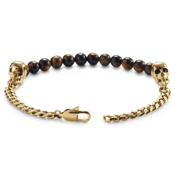 Lucleon Aspero | Bracelet En Perles Œil De Tigre Et Crâne Doré 10 Mm 3