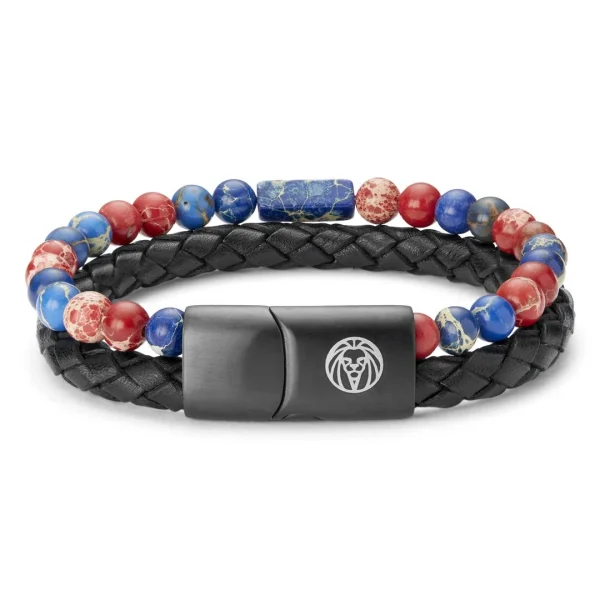 Lucleon Bracelet En Cuir Et En Pierres De Jaspe Rouge Et Bleu Icon 1
