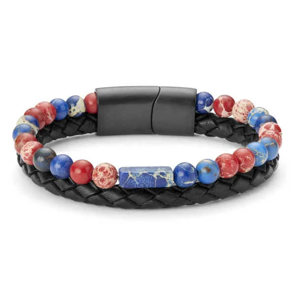 Lucleon Bracelet En Cuir Et En Pierres De Jaspe Rouge Et Bleu Icon 3