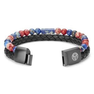 Lucleon Bracelet En Cuir Et En Pierres De Jaspe Rouge Et Bleu Icon 13