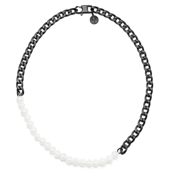 Lucleon Collier De Perles Et Chaîne à Maille Gourmette Couleur Bronze Gunmetal Charlie Amager 3