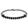 Lucleon Aspero | Bracelet En Perles D’onyx Et Crânes Gris 10 Mm 20