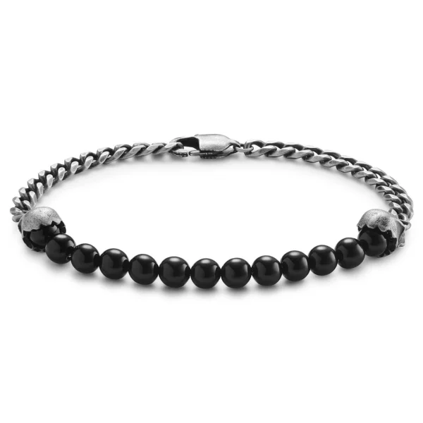 Lucleon Aspero | Bracelet En Perles D’onyx Et Crânes Gris 10 Mm 1
