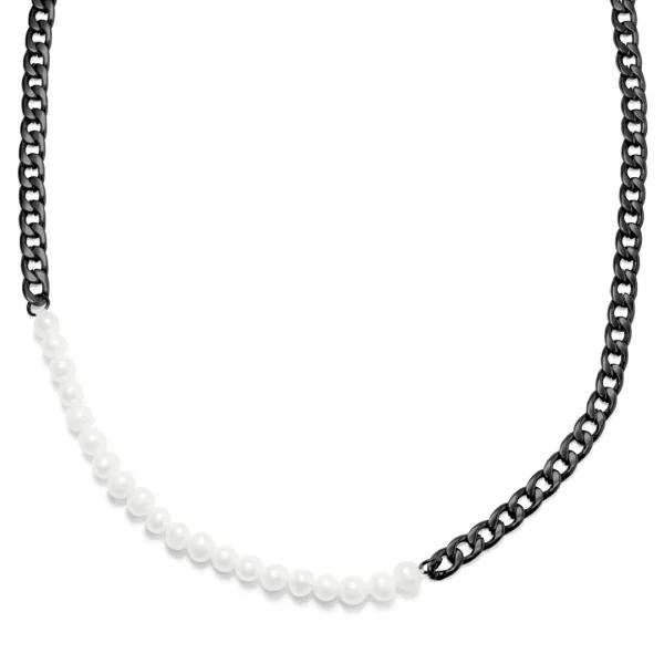 Lucleon Collier De Perles Et Chaîne à Maille Gourmette Couleur Bronze Gunmetal Charlie Amager 1