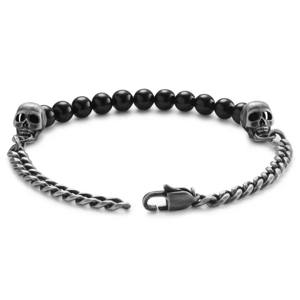 Lucleon Aspero | Bracelet En Perles D’onyx Et Crânes Gris 10 Mm 3
