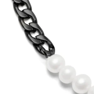 Lucleon Collier De Perles Et Chaîne à Maille Gourmette Couleur Bronze Gunmetal Charlie Amager 12