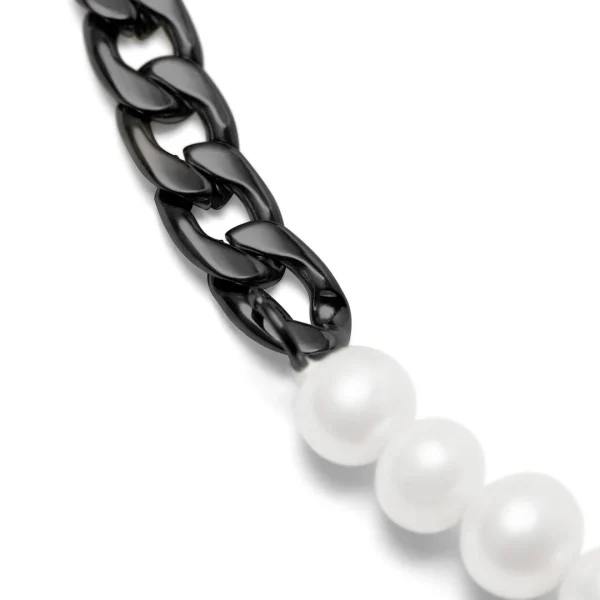 Lucleon Collier De Perles Et Chaîne à Maille Gourmette Couleur Bronze Gunmetal Charlie Amager 4