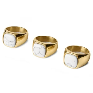 Lucleon Bague Len Gravel Dorée à Howlite Blanche 10