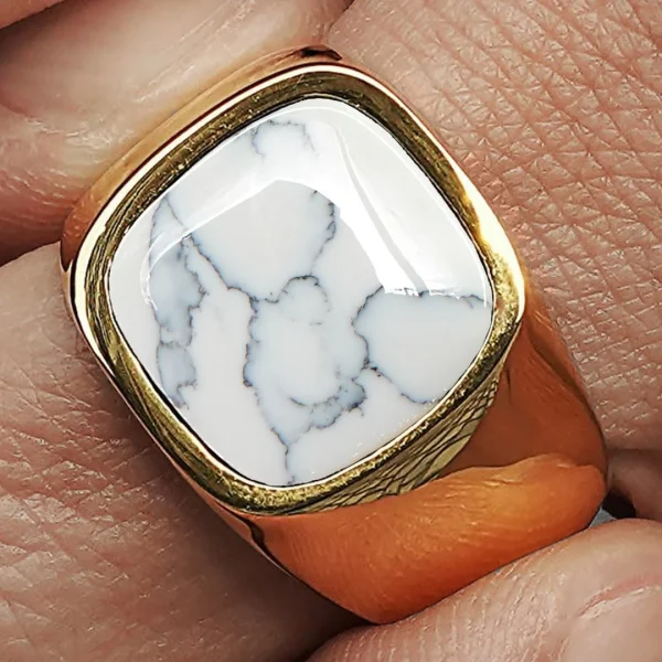 Lucleon Bague Len Gravel Dorée à Howlite Blanche 6