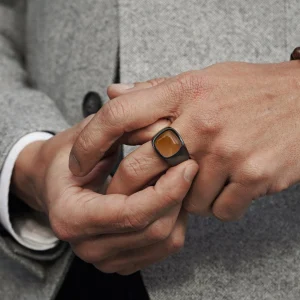 Lucleon Bague Len Gravel Couleur Gunmetal à Pierre œil De Tigre 14