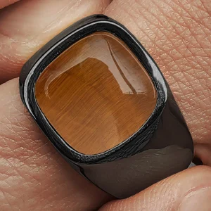 Lucleon Bague Len Gravel Couleur Gunmetal à Pierre œil De Tigre 16
