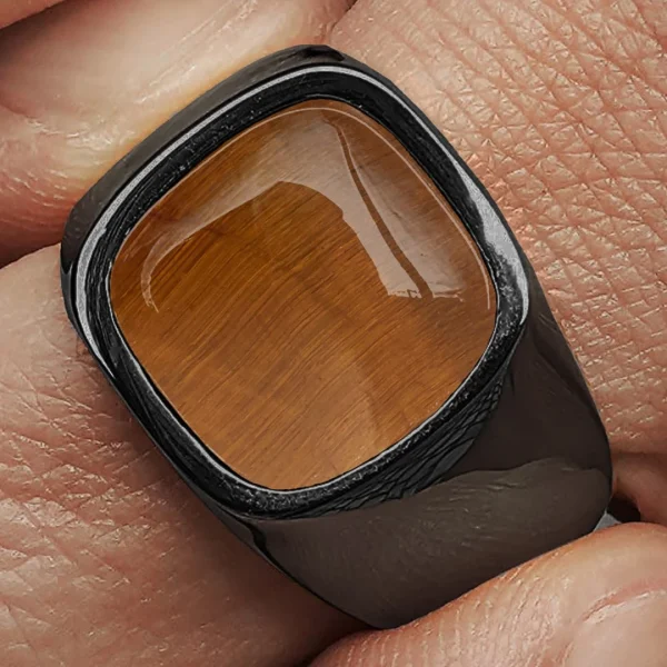 Lucleon Bague Len Gravel Couleur Gunmetal à Pierre œil De Tigre 6
