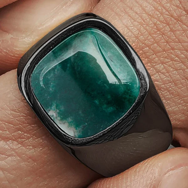 Lucleon Bague Len Gravel Couleur Gunmetal Avec Pierre D’agate Mousse 6