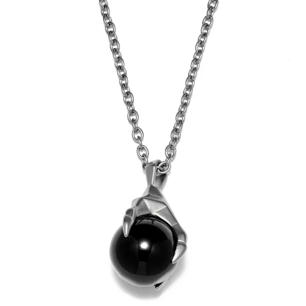 Moody Mason Collier Jax En Acier Argenté Avec Serre De Dragon Et Agate Noire 1