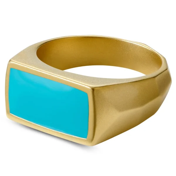 Moody Mason Chevalière En Acier Doré Et Pierre Turquoise Jax 1