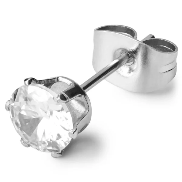 Lucleon Clou D’oreille Rond En Métal Argenté Avec Pierre De Zircone – 6 MM 1