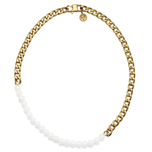 Lucleon Collier De Perles Et Chaîne à Maille Gourmette Bicolore Charlie Amager 3