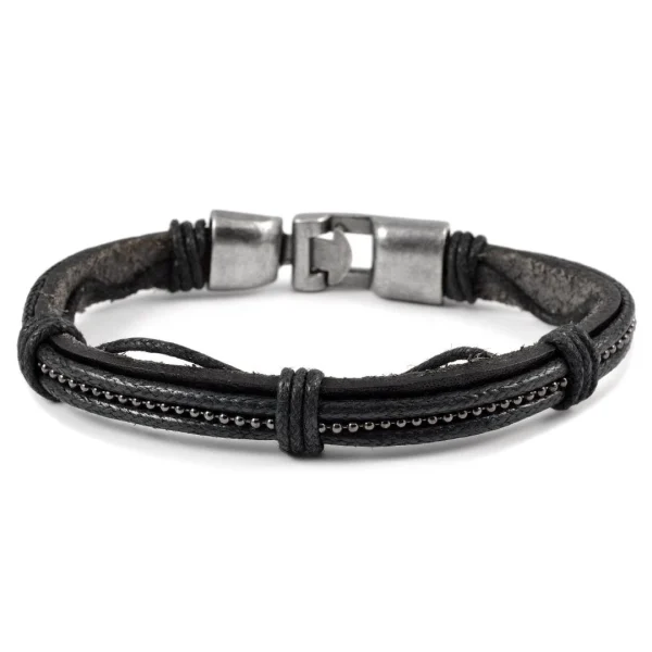 Fort Tempus Bracelet En Cuir Et Perles Grises 1