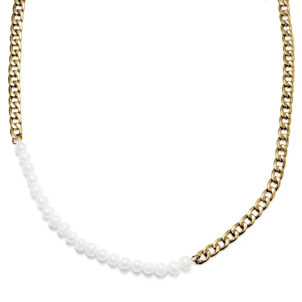 Lucleon Collier De Perles Et Chaîne à Maille Gourmette Bicolore Charlie Amager 1