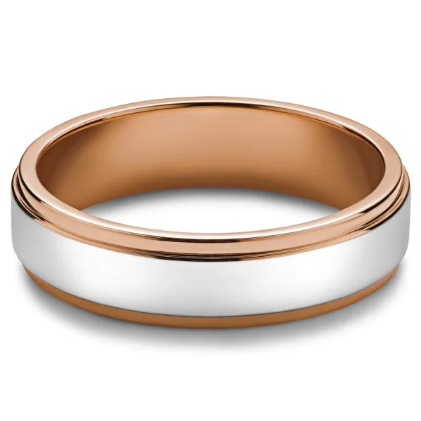 Lucleon Ferrum | Anneau Couleur Or Rose à Bande Centrale Argentée En Métal Poli – 6 Mm 6