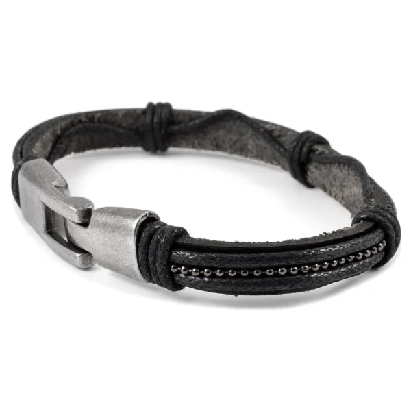 Fort Tempus Bracelet En Cuir Et Perles Grises 4
