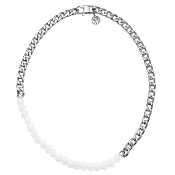 Lucleon Collier De Perles Et Chaîne à Maille Gourmette Argentée Charlie Amager 3