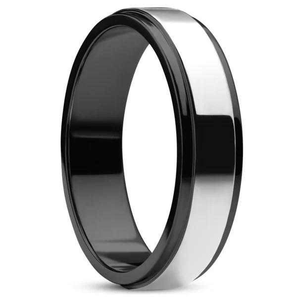 Lucleon Ferrum | Anneau De Couleur Noire à Bande Centrale Argentée En Métal Poli – 6 Mm 1