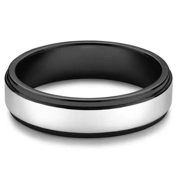 Lucleon Ferrum | Anneau De Couleur Noire à Bande Centrale Argentée En Métal Poli – 6 Mm 6