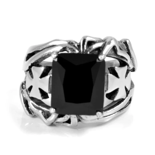 SteelCZ Chevalière Masculine En Acier, Pierre Chevalier 3