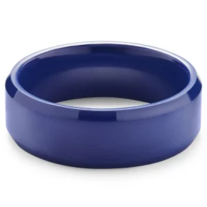 Lucleon Ferrum | Anneau Bleu En Céramique Brossée à Bords Biseautés Polis – 8 Mm 14