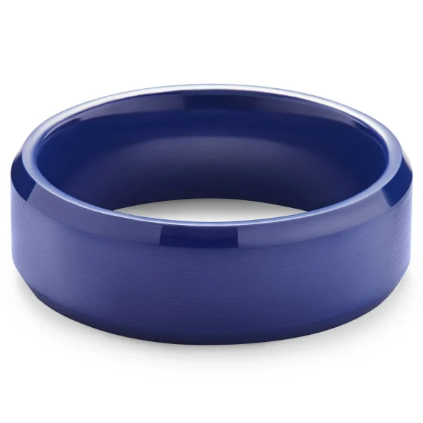 Lucleon Ferrum | Anneau Bleu En Céramique Brossée à Bords Biseautés Polis – 8 Mm 5