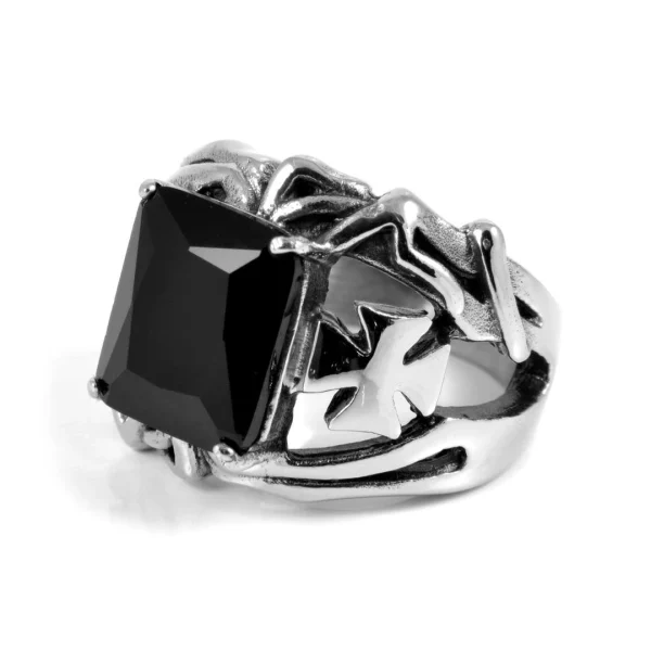SteelCZ Chevalière Masculine En Acier, Pierre Chevalier 1