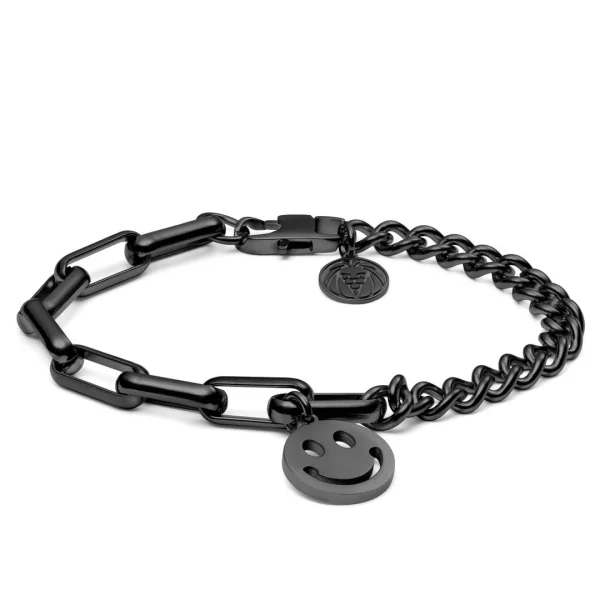 Lucleon Bracelet Amager Clarke Couleur Gris Gunmetal à Maille Torsadée Et Maille Gourmette Avec Pendentif Smiley 1