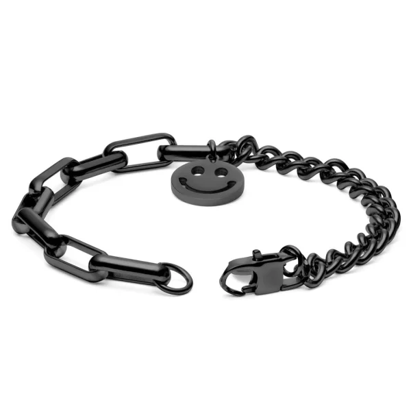 Lucleon Bracelet Amager Clarke Couleur Gris Gunmetal à Maille Torsadée Et Maille Gourmette Avec Pendentif Smiley 3