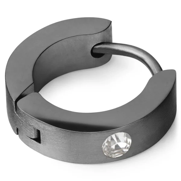 Fort Tempus Boucle D’oreille Ronde En Métal Noir à Zircone à Facettes 1