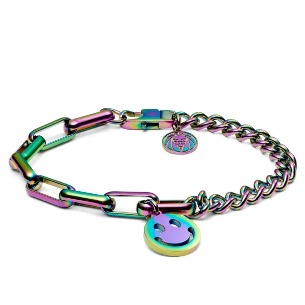 Lucleon Bracelet Amager Clarke Arc-en-ciel à Maille Torsadée Et Maille Gourmette Avec Pendentif Smiley 1